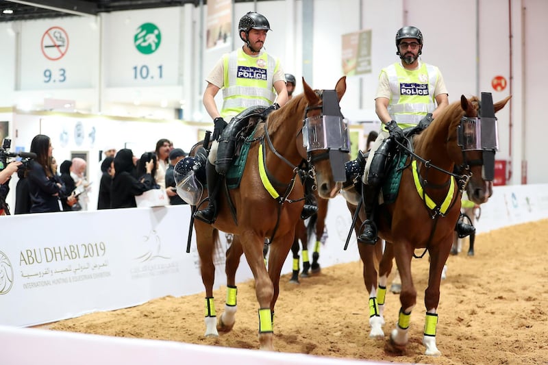 ABU DHABI ,  UNITED ARAB EMIRATES , AUGUST 27 – 2019 :- Members of the Abu Dhabi Police during the ADIHEX 2019 held at ADNEC in Abu Dhabi. ( Pawan Singh / The National ) For News/Online/Instagram/Big Picture. Story by Daniel 