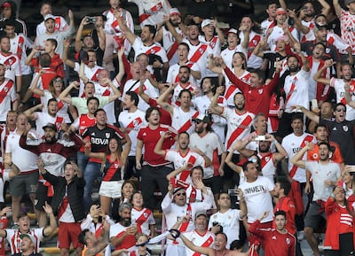 Abu Dhabi, United Arab Emirates - December 22, 2018: River Plate fans before the match between River Plate and Kashima Antlers at the Fifa Club World Cup 3rd/4th place playoff. Saturday the 22nd of December 2018 at the Zayed Sports City Stadium, Abu Dhabi. Chris Whiteoak / The National