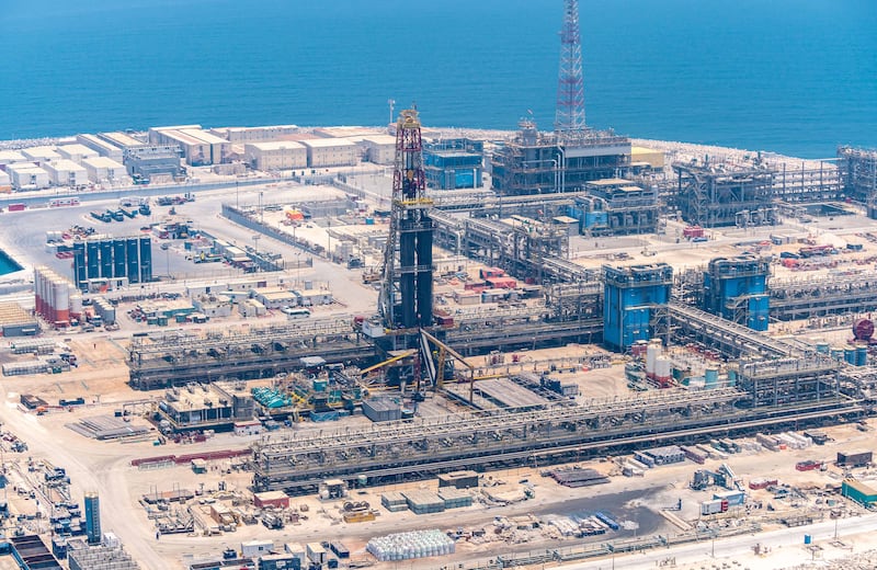 Drilling equipment on an artificial Adnoc Drilling island. Photo: Adnoc