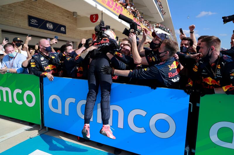 Max Verstappen celebrates with his team. AFP