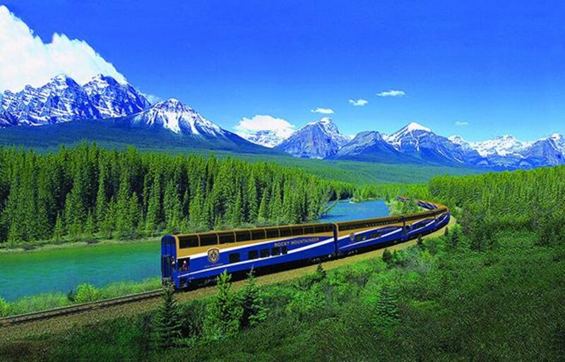 The Rocky Mountaineer train tours the Canadian Rockies, including Morant’s Curve near Lake Louise, Alberta. Courtesy Dnata