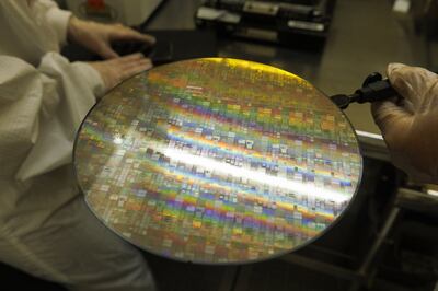 A semiconductor wafer, which is used in electronics to manufacture integrated circuits. The increased demand for consumer electronics means the global shortage of semiconductors could take more time to be resolved. Bloomberg