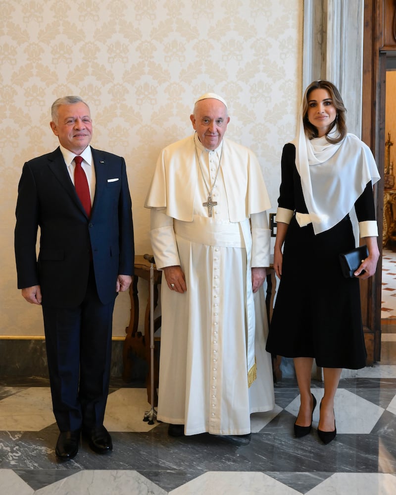 King Abdullah II and Queen Rania with Pope Francis at the Vatican in November last year