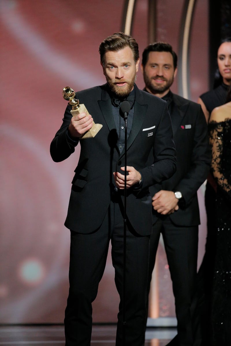 Ewan McGregor accepting the award for best actor in a limited series or motion picture made for TV for his role in Fargo AP