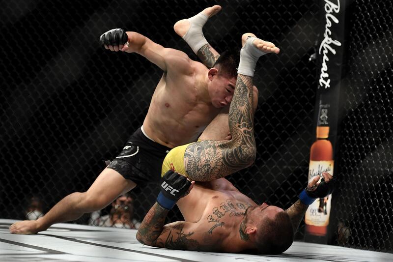 Song Yadong of China fights Marlon Vera of Ecuador in their Featherweight bout during UFC Fight Night at VyStar Veterans Memorial Arena. AFP