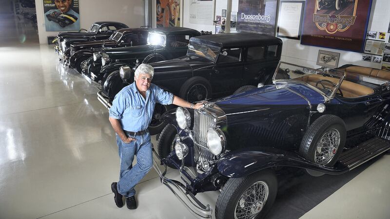 BURBANK, CA - SEPTEMBER 24:  Jay Leno poses for a portrait at his car garage on Wenesday September 24, 2014 in Burbank, CA.  The longtime host of The Tonight Show, continues to tour extensively performing comedy.  Leno is going to be the next recipient of the Mark Twain Prize for American Humor.  (Photo by Matt McClain/ The Washington Post via Getty Images)