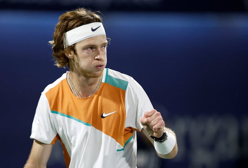 Andrey Rublev during his first round match against Dan Evans at the Dubai Duty Free Tennis Championships. Reuters