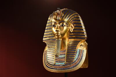 The burial mask of Tutankhamun on display in 2015. Getty Images