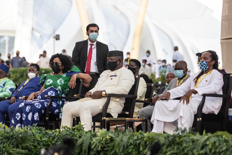 Dignitaries from Sierra Leone attending the Sierra Leone Cultural Performance at Al Wasl Plaza. (Photo: Antonie Robertson / The National)