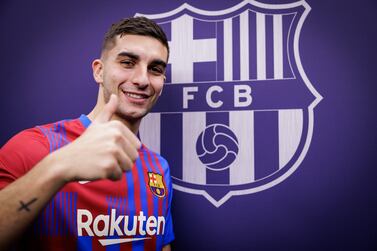 A handout picture provided by FC Barcelona shows the team's new striker Ferran Torres during his presentation in Barcelona, Spain, 28 December 2021.   EPA / GERMAN PARGA  HANDOUT EDITORIAL USE ONLY / NO SALES