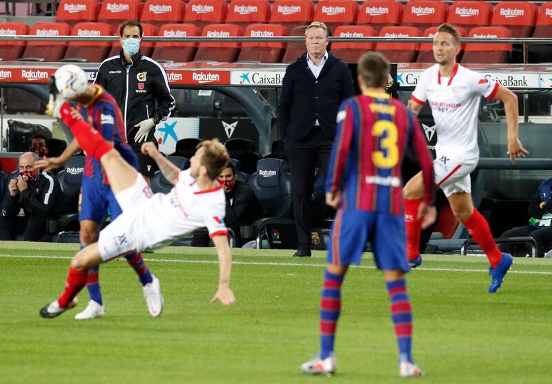 Barcelona coach Ronald Koeman during the draw with Sevilla. Reuters