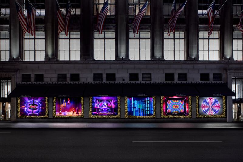 A view of the Saks windows from the opposite side of Fifth Avenue in New York. Photo: Luis Guillen