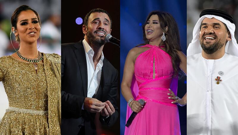 L-R: Balqees, Kadim Al Sahir, Najwa Karam and Hussain Al Jassmi have all be urging fans to practice safety while in the grips of the pandemic Courtesy: supplied