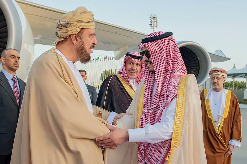 Prince Badr, right, welcomes Oman's Mr Al Said. Photo: Spa