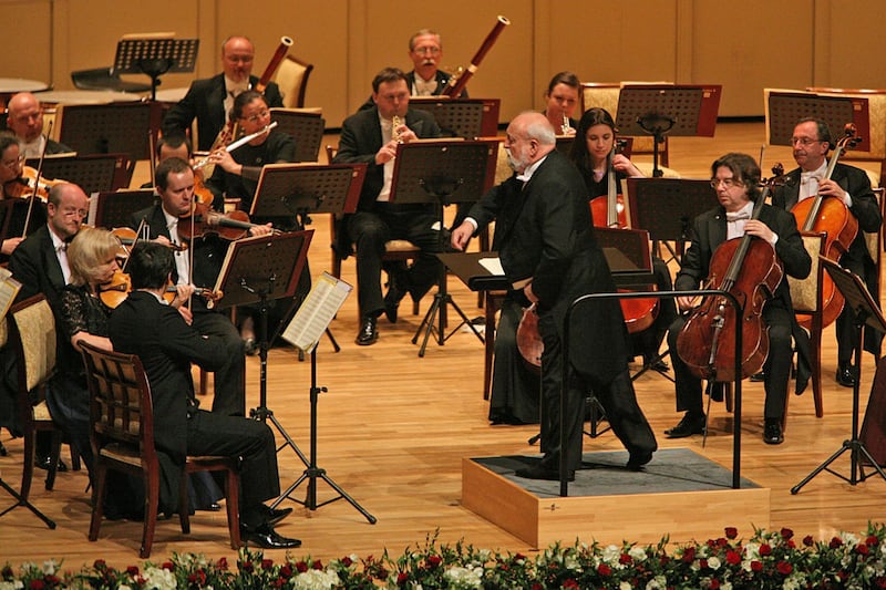 United Arab Emirates - Dubai - March 20, 2010:

NATIONAL: Krzysztof Penderecki conducts the National Polish Radio Symphony Orchestra during the opening gala of the Abu Dhabi Festival at Emirates Palace in Abu Dhabi on Saturday, March 20, 2010. Amy Leang/The National