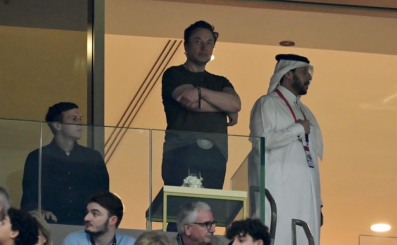 Jared Kushner and Elon Musk watch the Fifa World Cup final match between Argentina and France. Getty Images