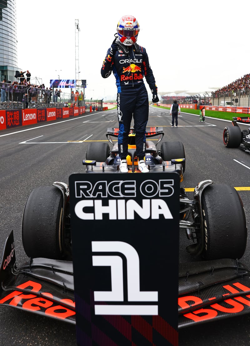 Max Verstappen celebrates victory at the Shanghai International Circuit. Getty Images