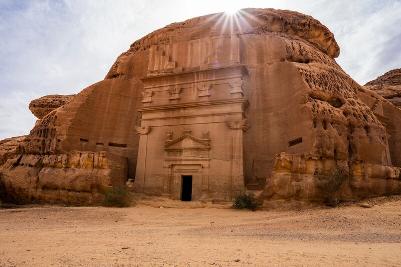 Hegra is home to more than 110 monumental tombs carved from rock formations.