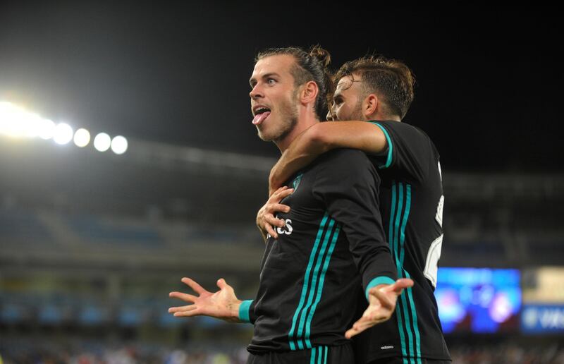 Soccer Football - Santander La Liga - Real Sociedad vs Real Madrid - Aboeta Stadium, San Sebastian, Spain - September 17, 2017      Real Madrid’s Gareth Bale celebrates scoring their third goal        REUTERS/Vincent West