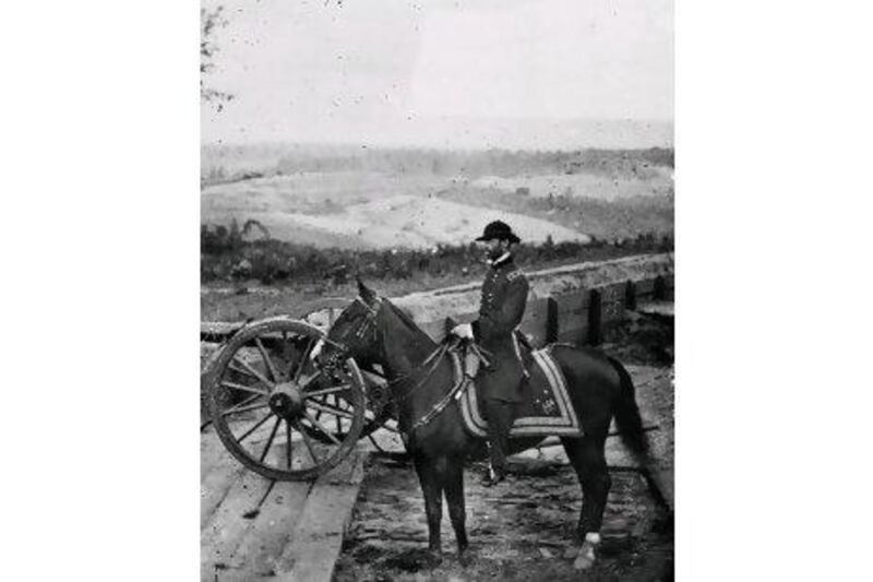 Gen. William T. Sherman shown on horseback at Federal Fort No. 7 in Atlanta, Ga., in September 1864.