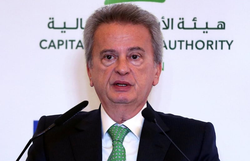 FILE PHOTO: Lebanese Central Bank Governor Riad Salameh speaks during a Euromoney conference in Beirut, Lebanon June 25, 2019. REUTERS/Mohamed Azakir/File Photo