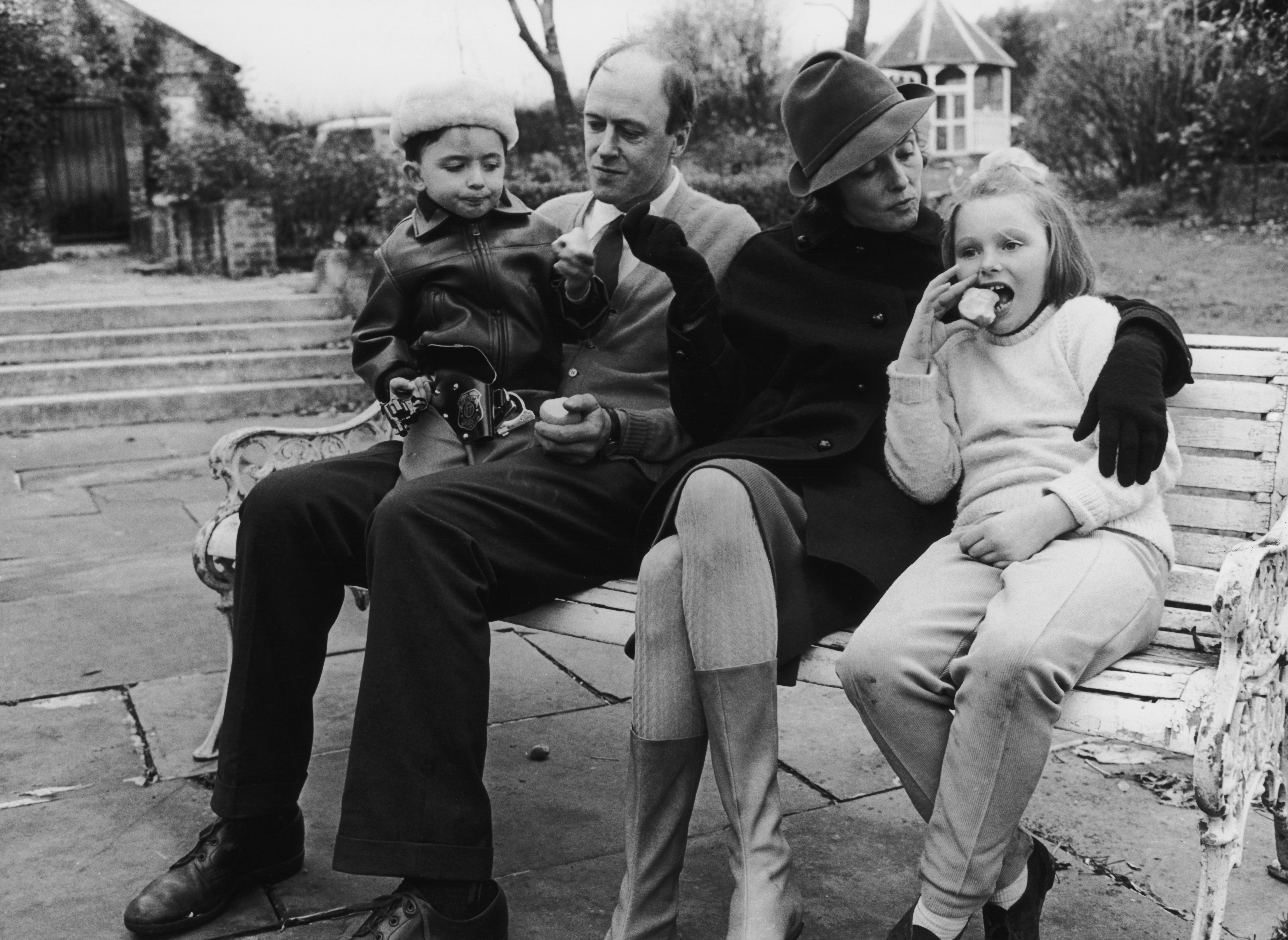 Roald Dahl in 1963 with his wife, American actress Patricia Neal, and two of their children. Getty Images