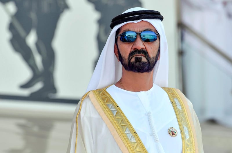 Sheikh Mohammed bin Rashid, Vice President, Ruler of Dubai and Minister of Defence, attends the graduation ceremony for Air Cadet and Cadet Pilot officers at Khalifa bin Zayed Air College in Al Ain on Monday. Wam