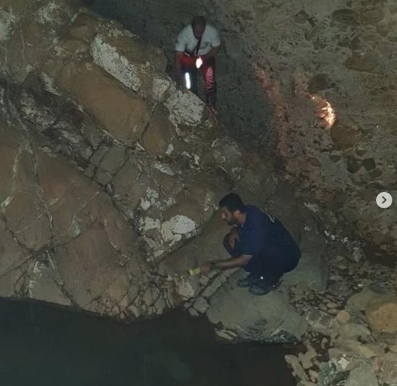 An Emirati woman was rescued from mountains in Fujairah 13 hours after being reported missing. Courtesy Fujairah Civil Defence