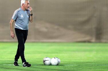 UAE manager Bert van Marwijk takes training before the game between the UAE and Vietnam in the World cup qualifiers at the Zabeel Stadium, Dubai on June 14th, 2021. Chris Whiteoak / The National. Reporter: John McAuley for Sport