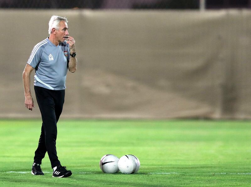 UAE manager Bert van Marwijk takes training before the game between the UAE and Vietnam in the World cup qualifiers at the Zabeel Stadium, Dubai on June 14th, 2021. Chris Whiteoak / The National. 
Reporter: John McAuley for Sport