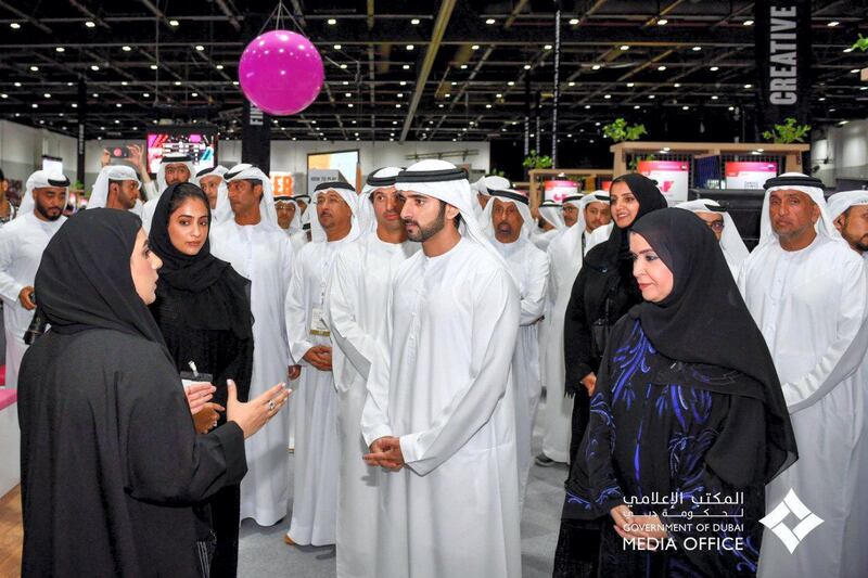 Sheikh Hamdan bin Mohammed, Crown Prince of Dubai, opens Gitex Technology Week at Dubai World Trade Centre on Sunday. Pictured with Amal Al Qubaisi, Speaker of the Federal National Council. Courtesy Dubai Media Office