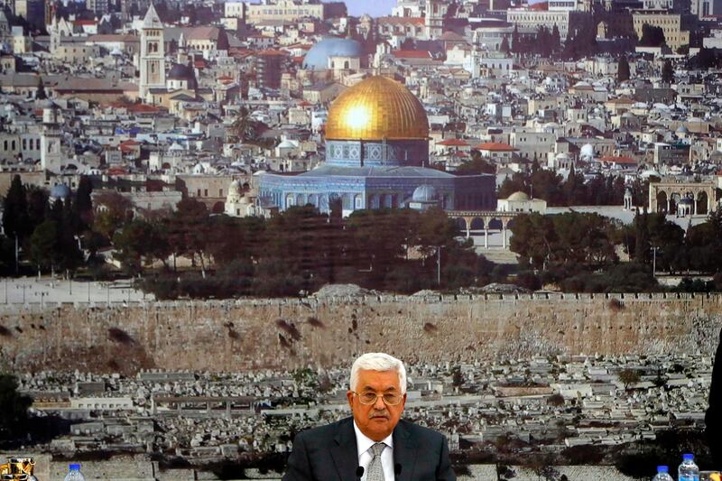 Palestinian president Mahmoud Abbas gives a speech during a meeting of Palestinian leadership in the West Bank city of Ramallah on July 21, 2017, during which he announced freezing contacts with Israel over new security measures the highly sensitive Jerusalem holy site of Al-Aqsa mosque compound, known to Jews as the Temple Mount, after deadly clashes erupted earlier the same day.
The new security measures include metal detectors, security cameras, and barring men under 50 from entering the Old City for Friday Muslim prayers, and came after an attack that killed two Israeli policemen the previous week. / AFP PHOTO / ABBAS MOMANI
