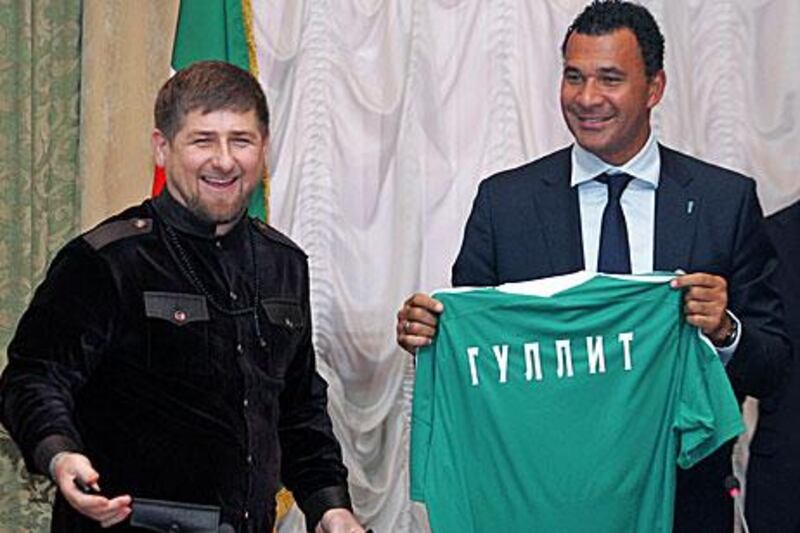 File photo of the news conference by the Chechen leader to announce the arrival of Gullit in February.