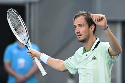 Daniel Medvedev celebrates his win against Maxime Cressy at the Australian Open. EPA