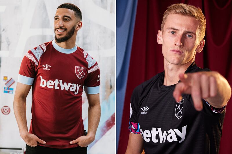 No 5: West Ham United's home and away kits. Photo: West Ham United / Twitter