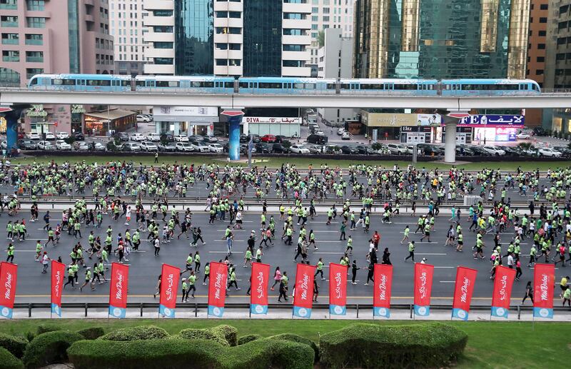 Dubai Run provides a rare opportunity to jog down Sheikh Zayed Road. Pawan Singh / The National