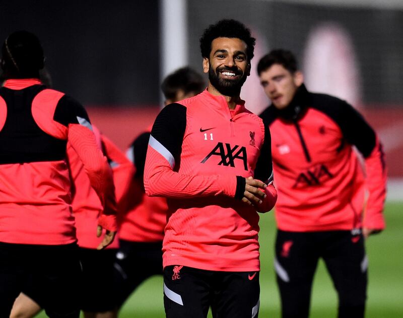 KIRKBY, ENGLAND - NOVEMBER 24: (THE SUN OUT, THE SUN  ON  SUNDAY OUT) Mohamed Salah of Liverpool during a training session ahead of the UEFA Champions League Group D stage match between Liverpool FC and Atalanta BC at AXA Training Centre on November 24, 2020 in Kirkby, England. (Photo by Andrew Powell/Liverpool FC via Getty Images)