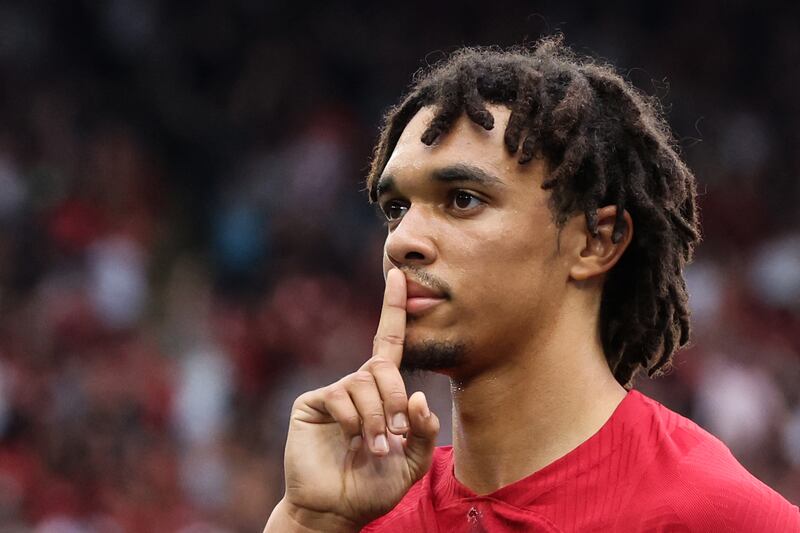 Defender Trent Alexander-Arnold celebrates after putting Liverpool ahead. AFP