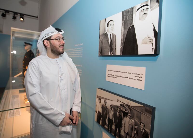 Fadi Adel Al Deeb, son of Capt Adel Al Deeb, the founder of UAE's first flying school, visits Al Mahatta Museum in Sharjah.