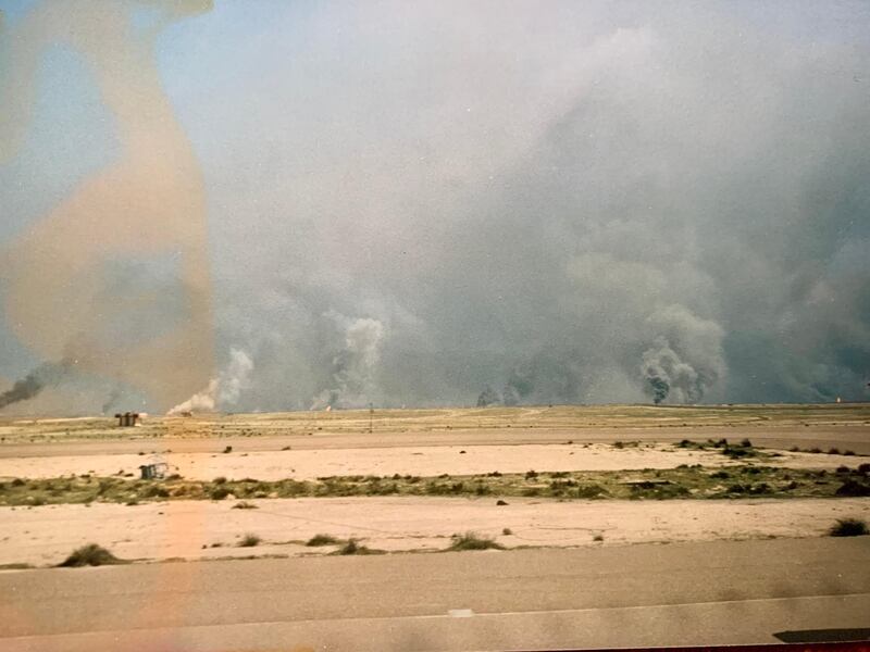 Fires from uncapped oil wells in Kuwait. Courtesy: Christine Rendel