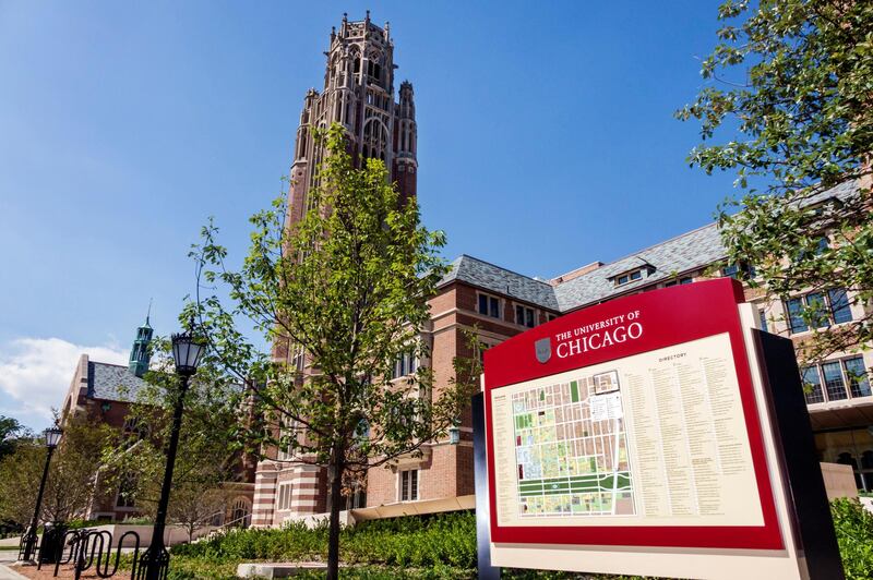 Hyde Park campus, University of Chicago map sign. (Photo by: Jeffrey Greenberg/Universal Images Group via Getty Images)