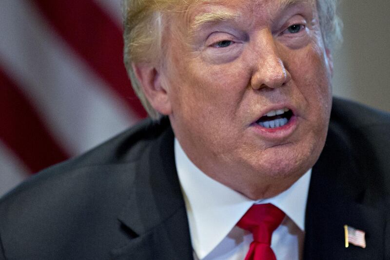 U.S. President Donald Trump speaks during a meeting with Jens Stoltenberg, secretary general of the North Atlantic Treaty Organization (NATO), not pictured, in the Cabinet Room of the White House in Washington, D.C. U.S., on Thursday, May 17, 2018. The White House said the two leaders will be discussing the upcoming NATO Summit in July. Photographer: Andrew Harrer/Bloomberg