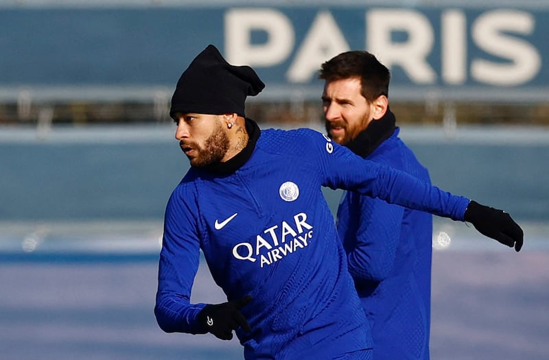Neymar and Lionel Messi during PSG's training. Reuters