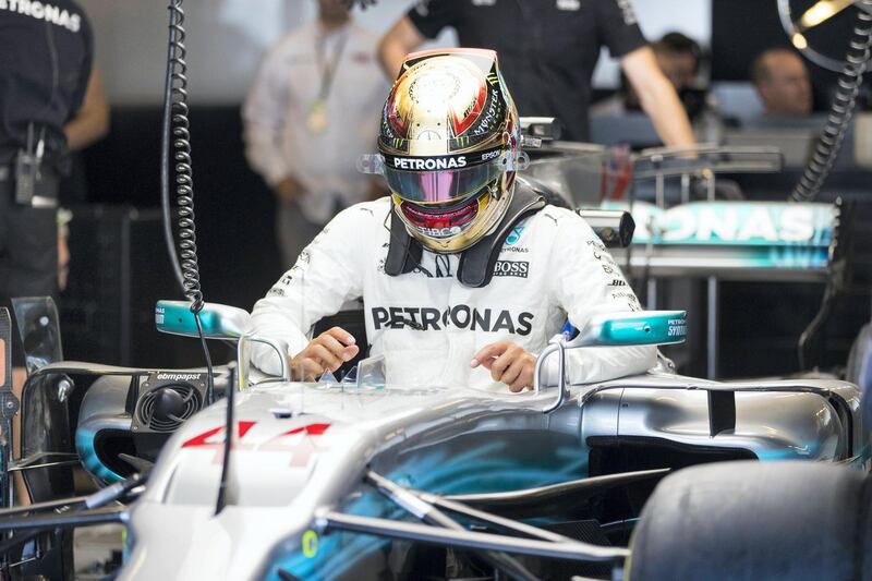 Abu Dhabi, United Arab Emirates, November 24, 2017:    Lewis HamiltonÊof Great Britain and Mercedes GP during practise for the Abu Dhabi Formula One Grand Prix at Yas Marina Circuit in Abu Dhabi on November 24, 2017. Christopher Pike / The National

Reporter: Graham Caygill
Section: Sport