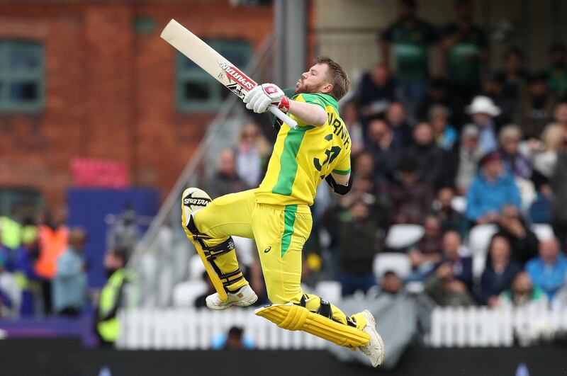 Australia's David Warner celebrates his century during the ICC Cricket World Cup group stage match at County Ground Taunton. PRESS ASSOCIATION Photo. Picture date: Wednesday June 12, 2019. See PA story CRICKET Australia. Photo credit should read: David Davies/PA Wire. RESTRICTIONS: Editorial use only. No commercial use. Still image use only.