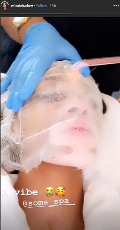 Model Winnie Harlow having a pre-Met Gala facial. Instagram / Winnie Harlow