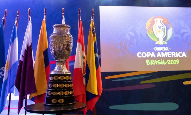 RIO DE JANEIRO, BRAZIL - JANUARY 22: The Copa America Trophy is displayed during a meeting between representatives of the twelve nations who will take part in the 2019 Copa America football tournament and the competition's local organizing committee on January 22, 2019 in Rio de Janeiro, Brazil. The Copa America Tournament will be hosted in Brazil between June 14 and July 7. (Photo by Buda Mendes/Getty Images)