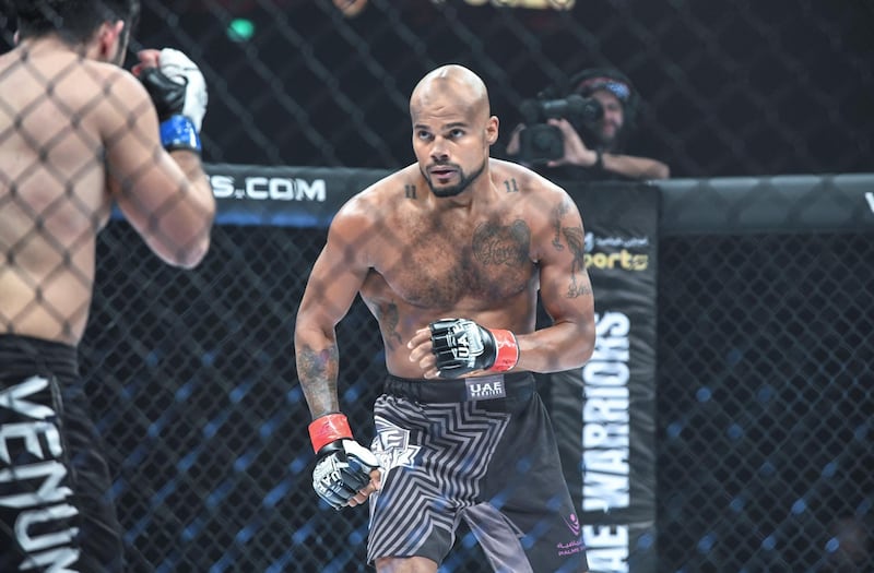 Abu Dhabi, United Arab Emirates - Seb Eubank wins against  Emaad Hanbali during the UAE Warriors Fighting Championship at Mubadala Arena, Zayed Sports City. Khushnum Bhandari for The Nationa