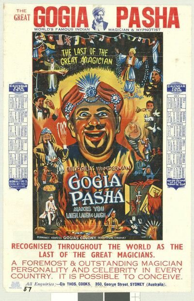 Publicity calendar for the 1956 Australian tour of Gogia Pasha, ‚ÄòThe last of the great magicians‚Äô (Alma Collection, State Library of Victoria) photo_credit Nicolas Zubrzycki