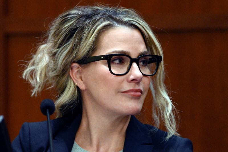 Clinical and forensic psychologist Dr Shannon Curry testifies at the defamation trial brought by actor Johnny Depp against his former wife Amber Heard at the Fairfax County Circuit Court in Virginia on April 26. AP